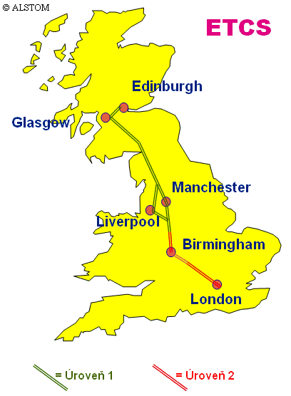 Mapa ETCS vo Vekej Britnii