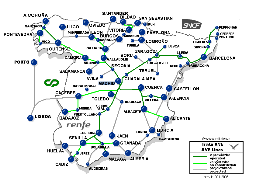 Mapa siete tratí AVE (21 kB)